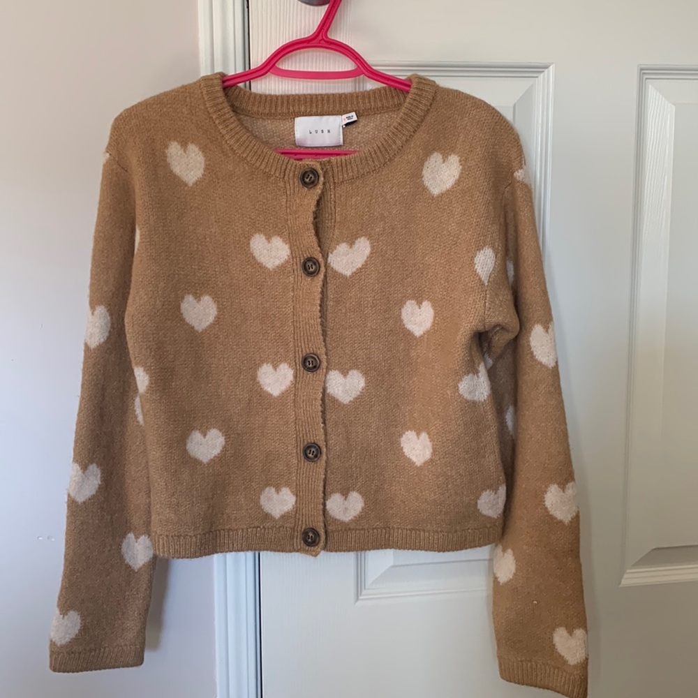 Caramel heart button cardigan